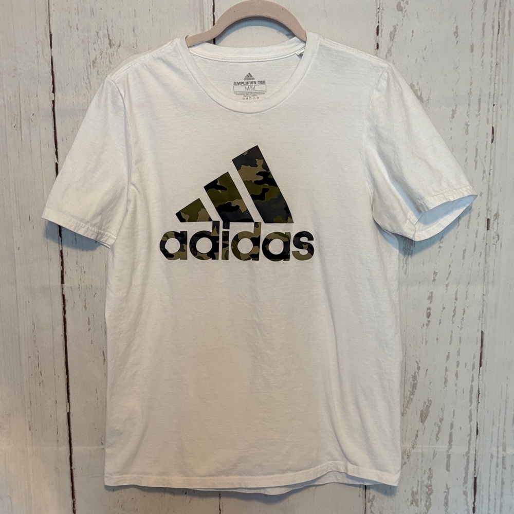 Adidas White Tee with Camo Logo